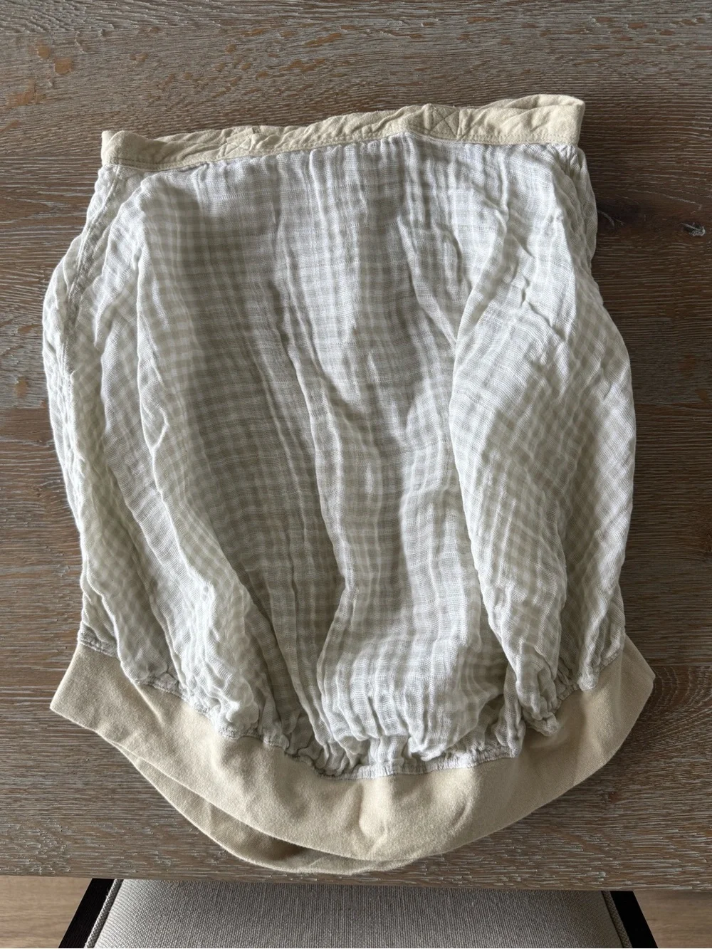 Tan Gingham Baby Car Seat Canopy - Soft Muslin Cover